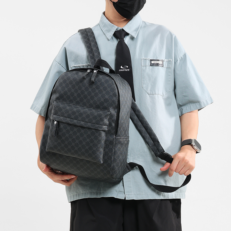 Men's Three-tone PU Leather Casual Backpack